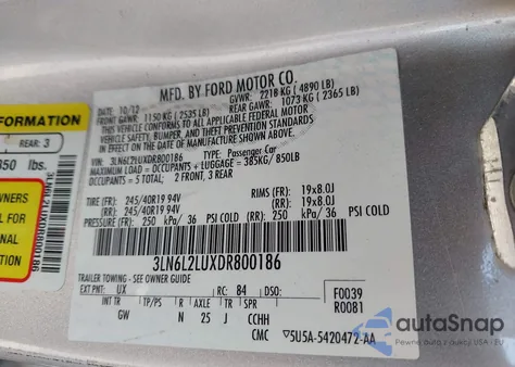 2013 Lincoln Mkz Hybrid из США, поврежденный, VIN 3LN6L2LUXDR800186